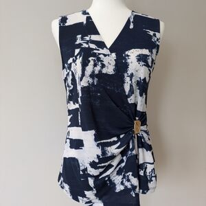 Donna Karan Navy and White Abstract Blouse